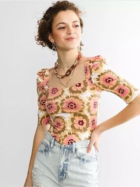 Free People Give More Floral Crop Top Sz S Ivory Nee Without Tag Boho Summer
